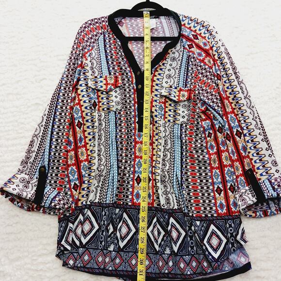 Blouse Tunic Aztec Boho Global Nomad Tribal Revival Festival Tab Sleeve Size 3X - Picture 8 of 12